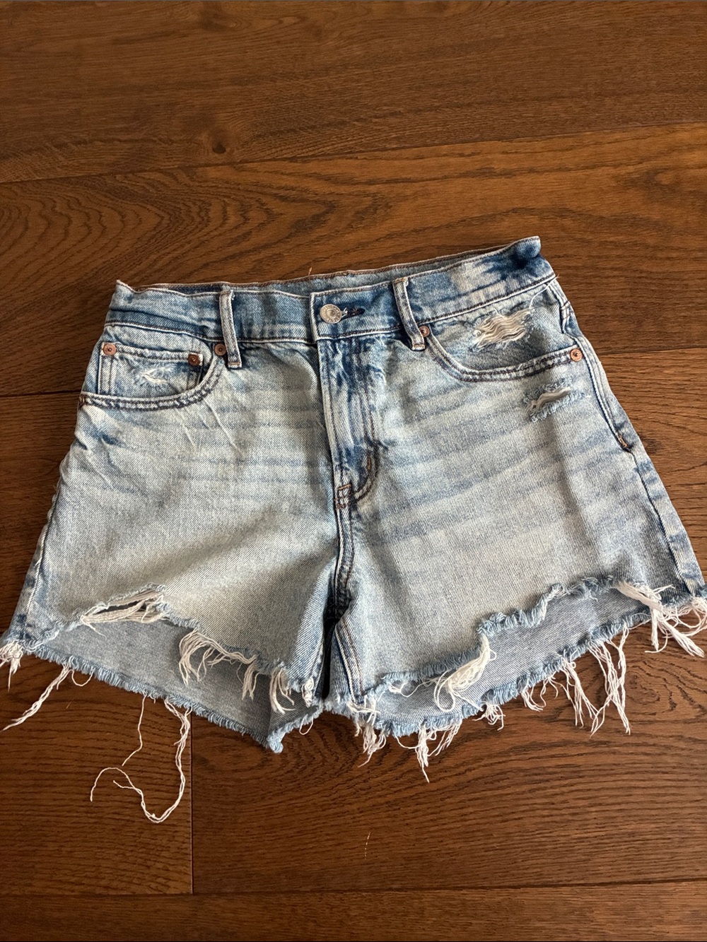 American Eagle Outfitters Light Blue Distressed Denim Shorts